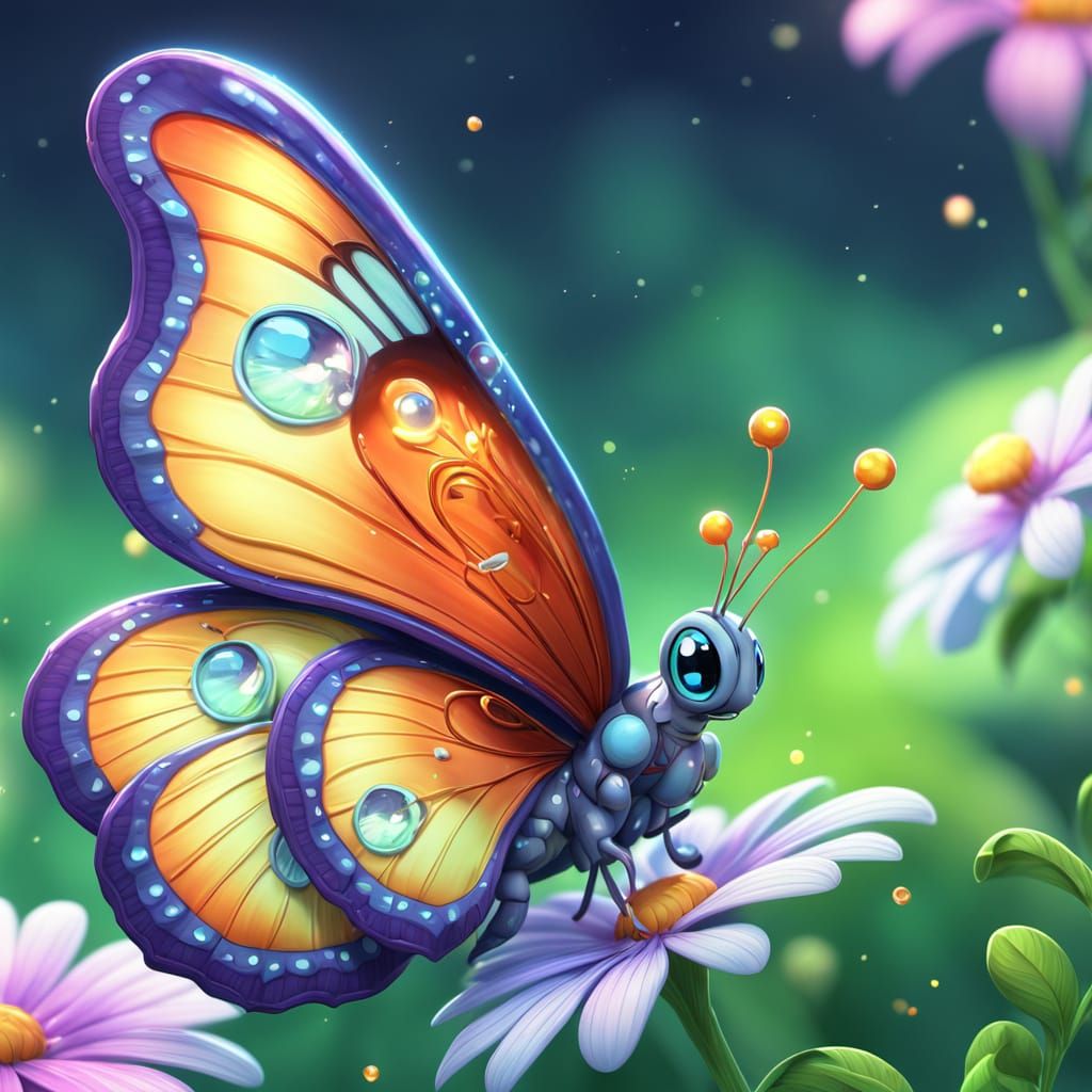 Confused Butterfly in Vibrant 3D Cartoon