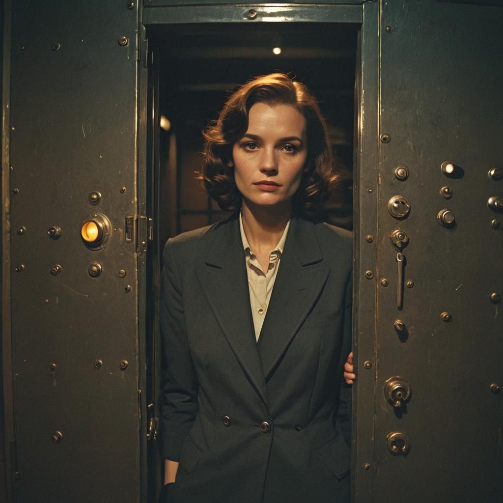 Cinematic Bank Vault in Film Noir Style