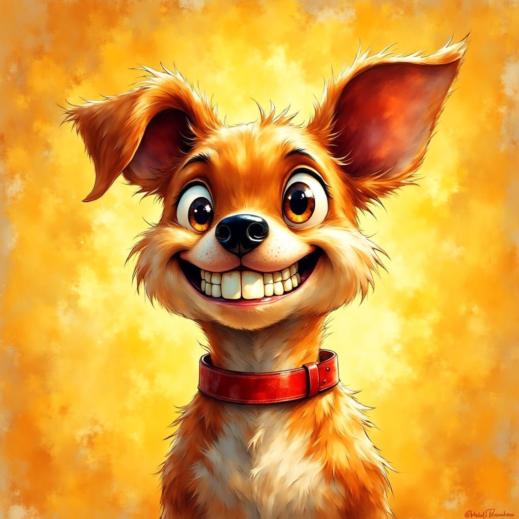 Playful Dog with Goofy Grin in Cartoon Style