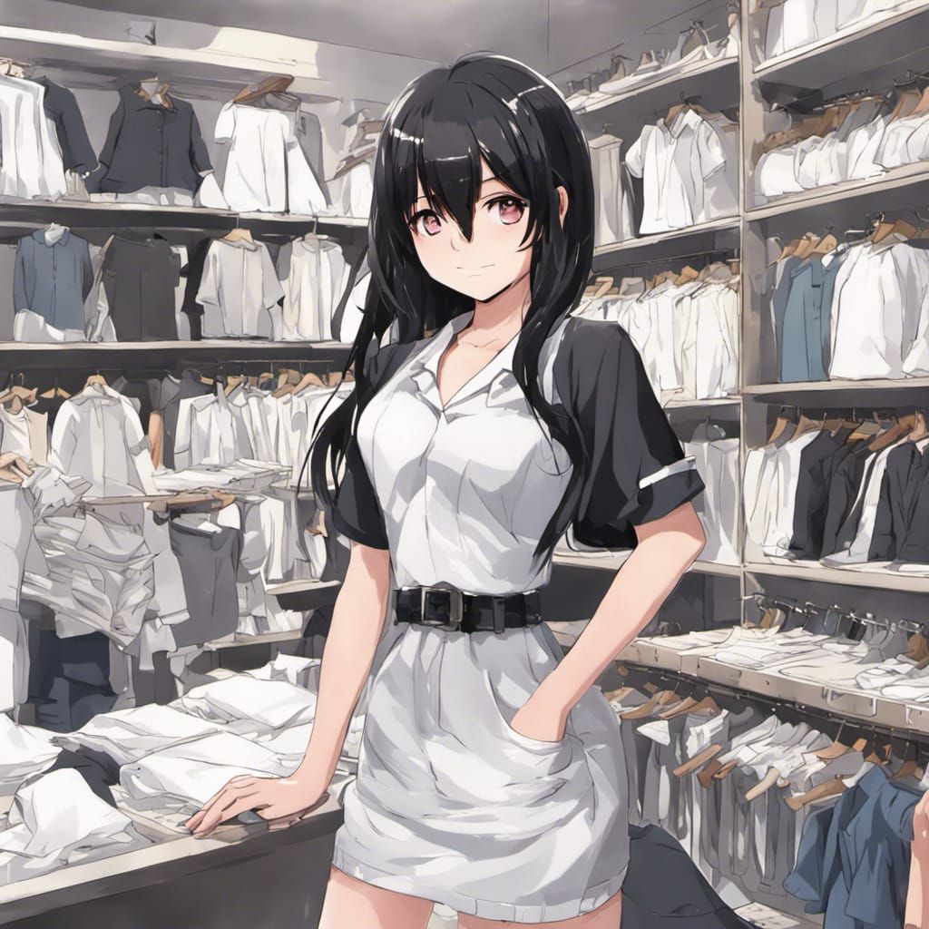 Anime Style Girl Working in Clothing Department