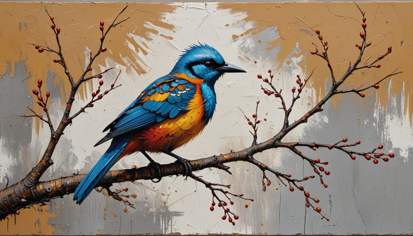 Vibrant Bird Painting with Threads and Beads