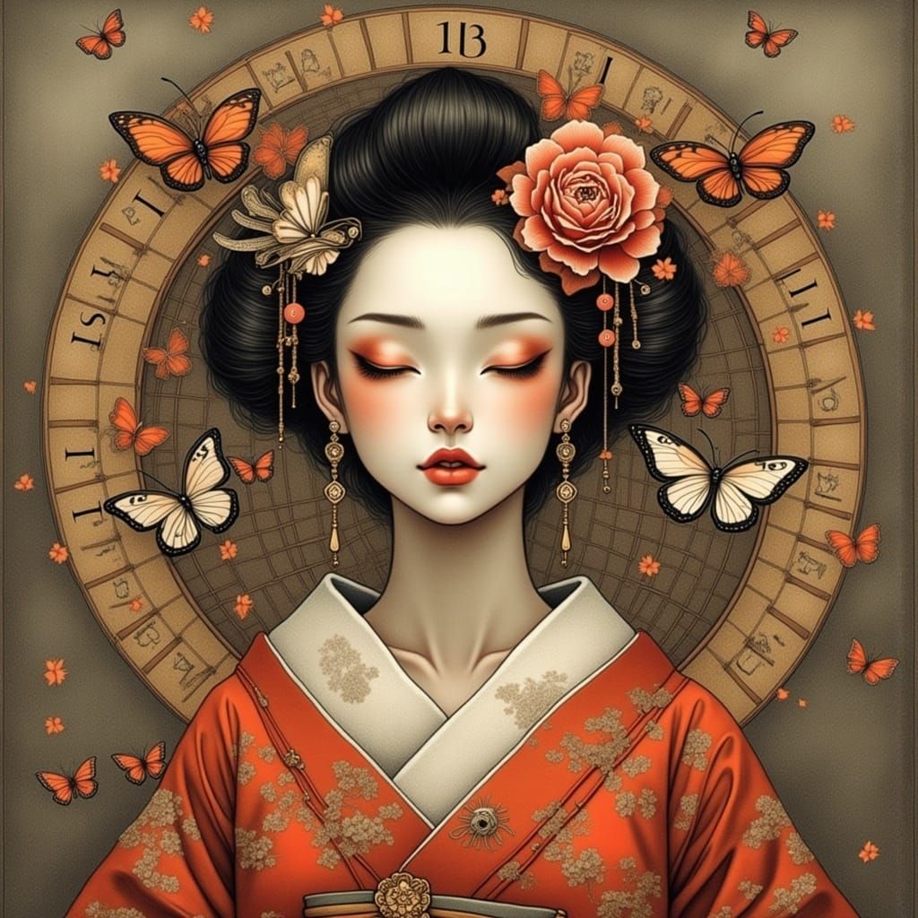 Dreamlike Geisha Portrait in Nightmare Engine Style