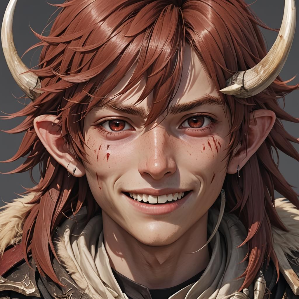 Anime Style Teen Boy with Boar Tusks