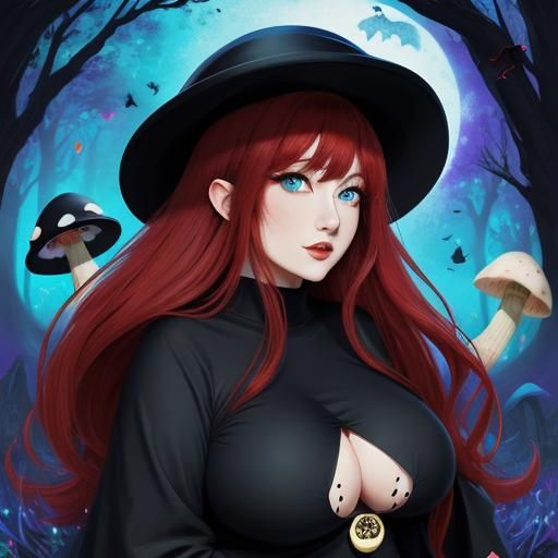 Anime Mushroom Woman in Magic Forest