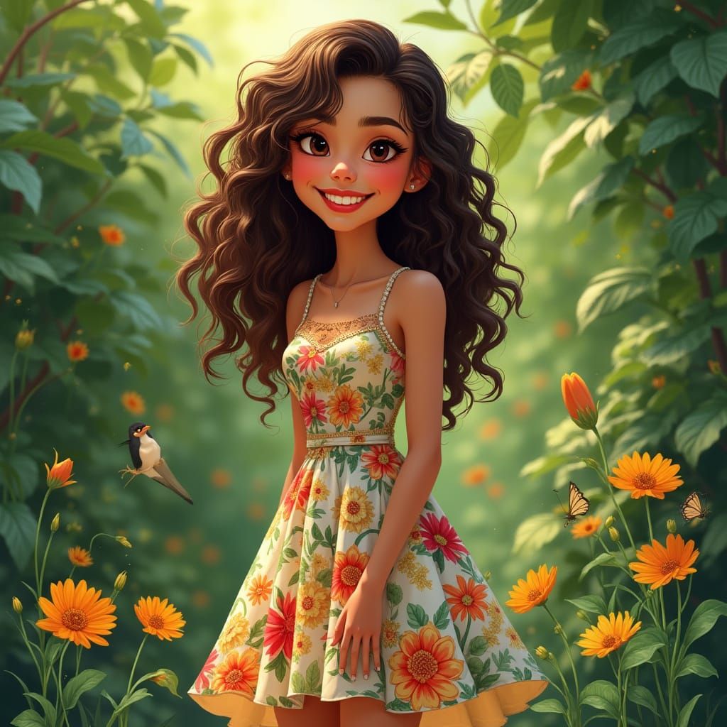 Young Woman in Garden, Inspired by Whimsical Art