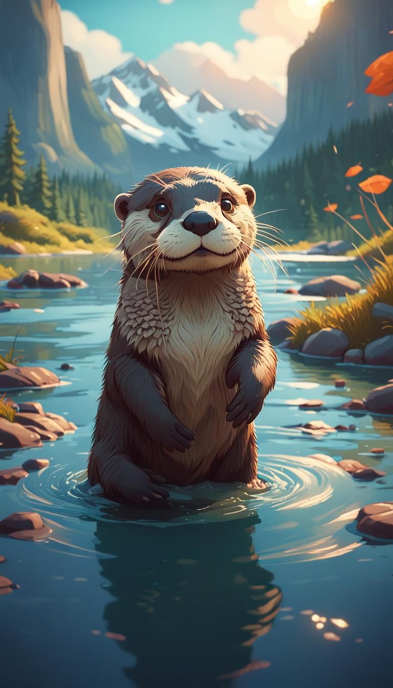Cute Cartoon Otter with Global Illumination