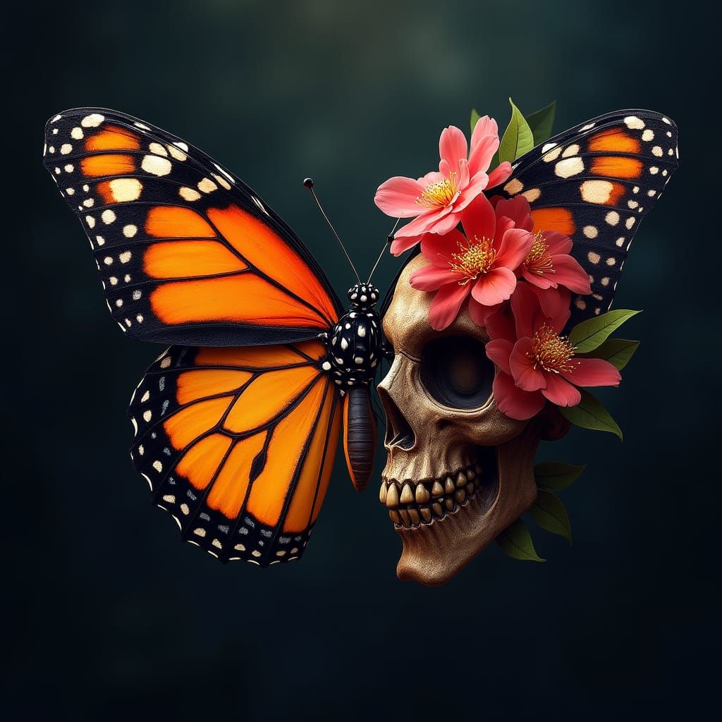 Majestic Monarch Butterfly with Floral Wing