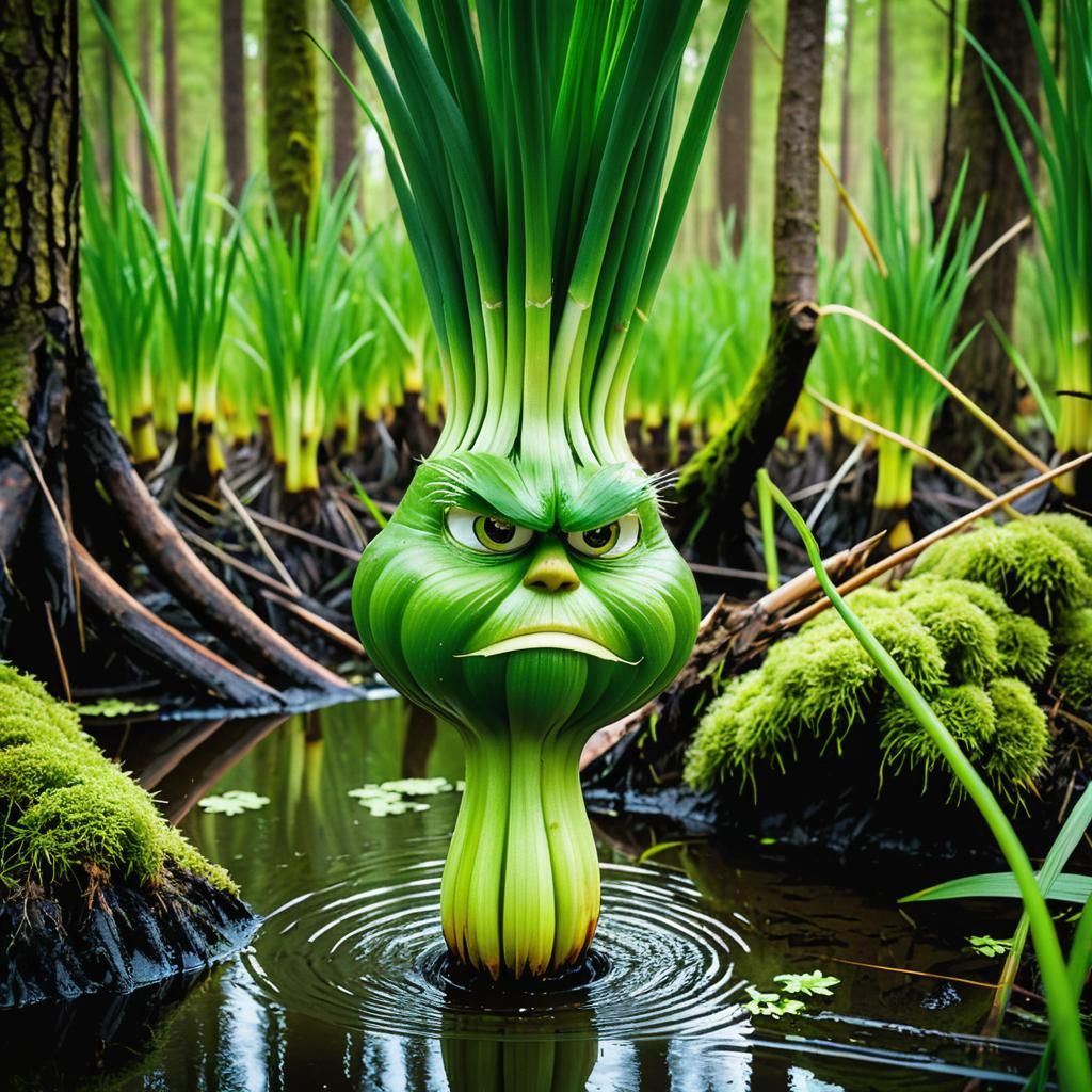 Grumpy Green Onion Ogre in Forest Swamp