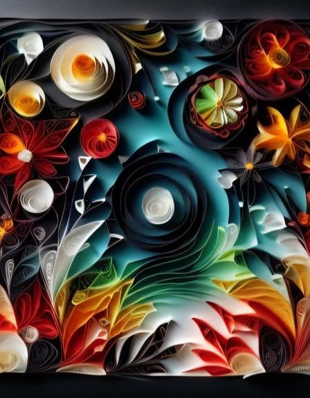 Underwater Papercraft Scene with Flaming Heart Silhouette