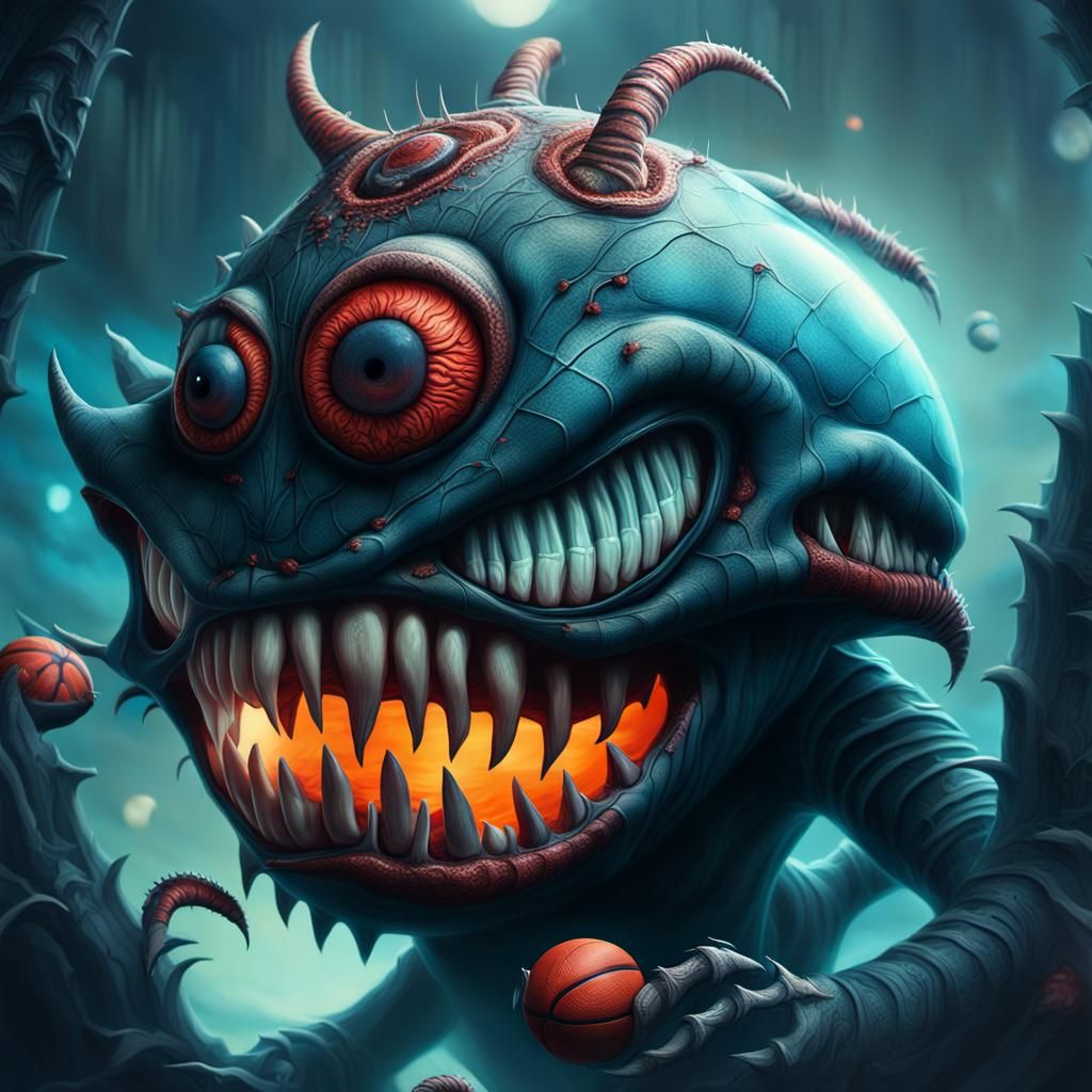 Basketball with Teeth in Dark Fantasy Style