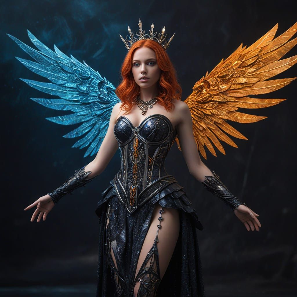 Ethereal Cyberpunk Warrior Queen in Celestial Realm