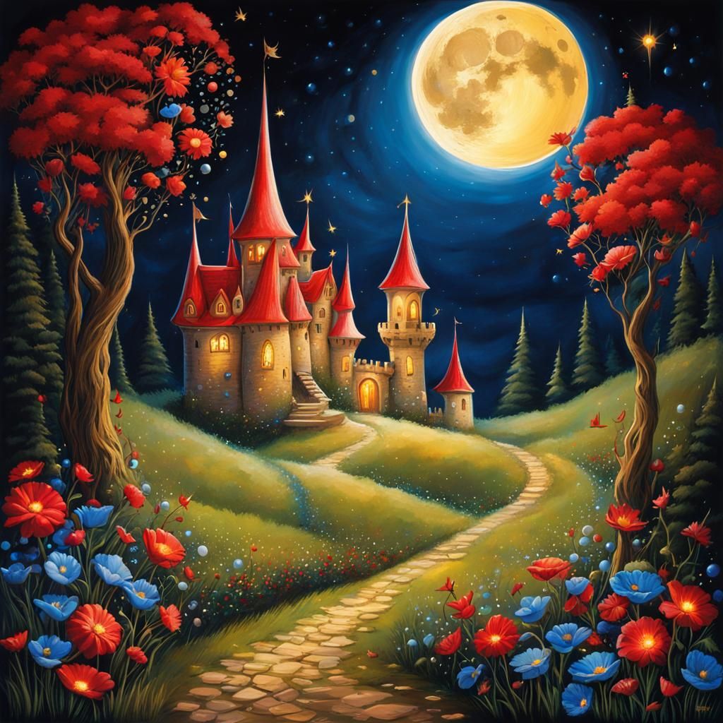 Fairy World at Night in Graffiti Art Style