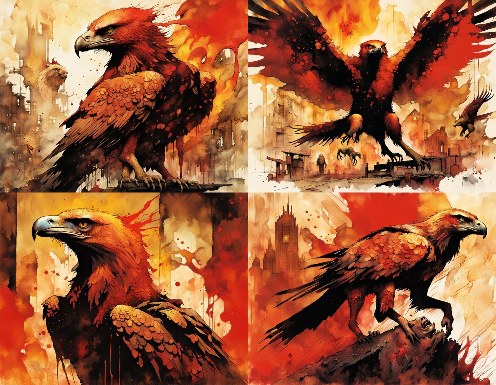 Surreal Fire Chimera in Epic Horror Style