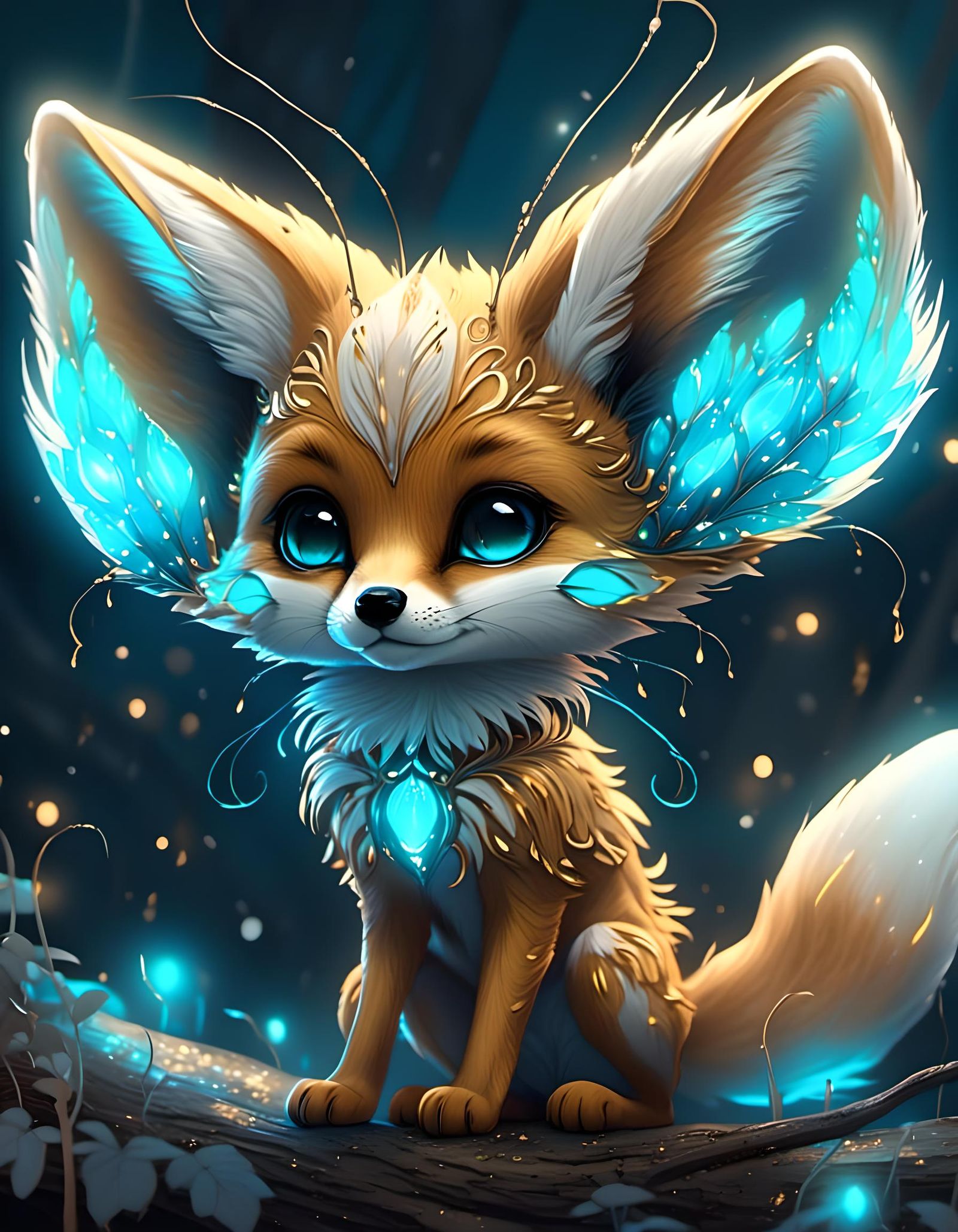 Bioluminescent Chibi Fox in Hyperrealistic Style