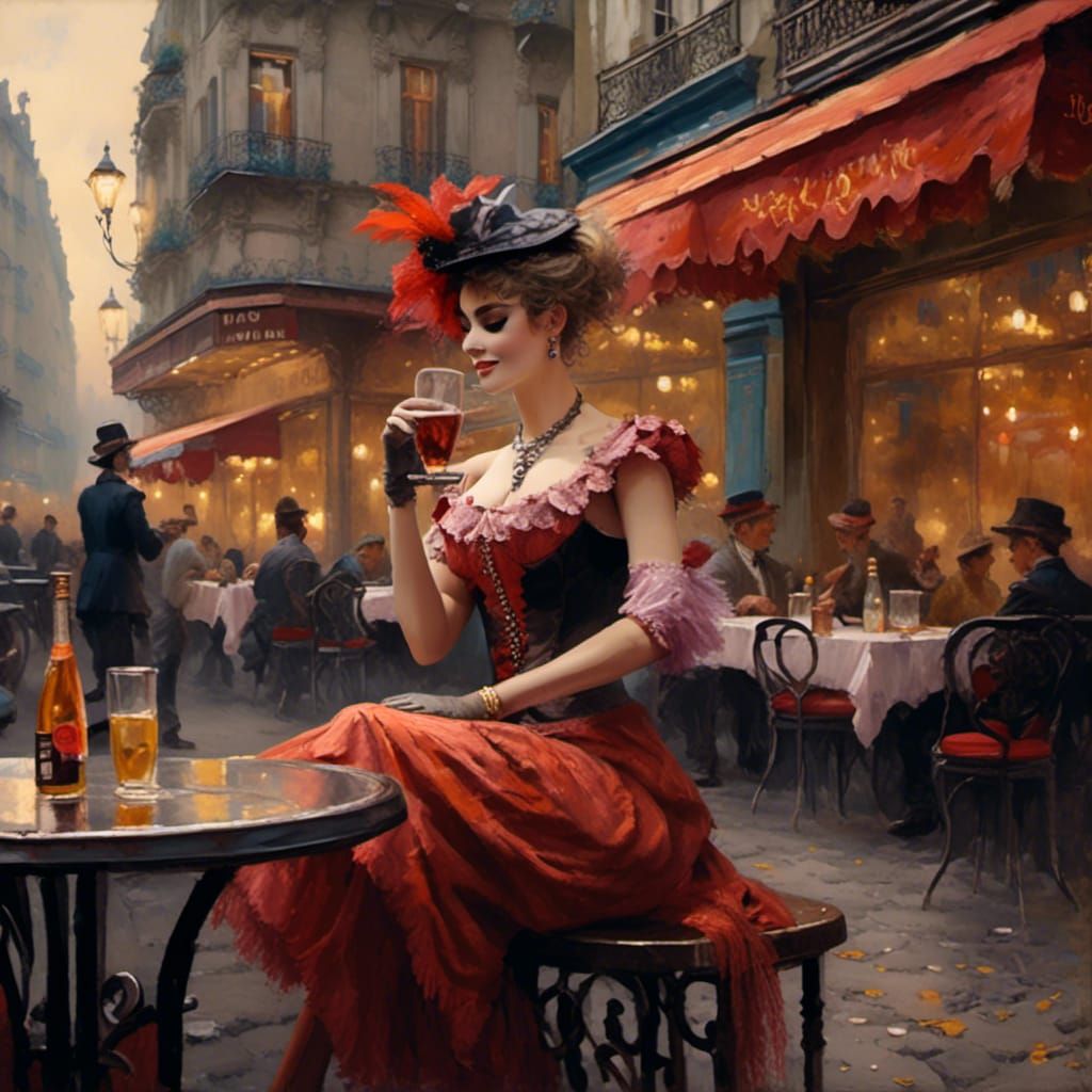 Cabaret Dancer at Paris Cafe: Encaustic Style