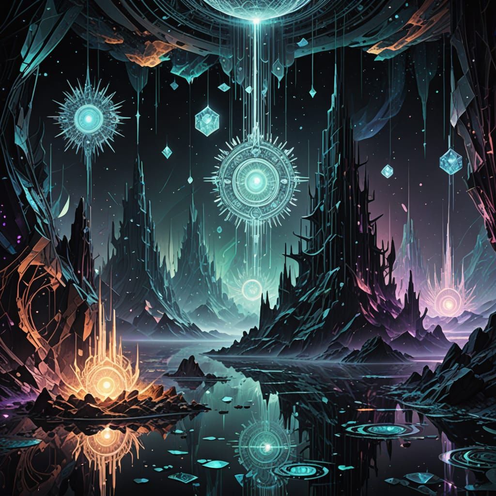 Surreal Dreamscape of Abstract Beings and Shimmering Light