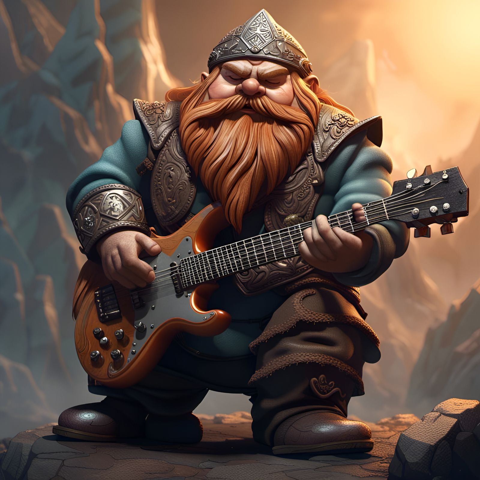 Gimli Shreds: Dwarf Guitarist in Misty Mountains