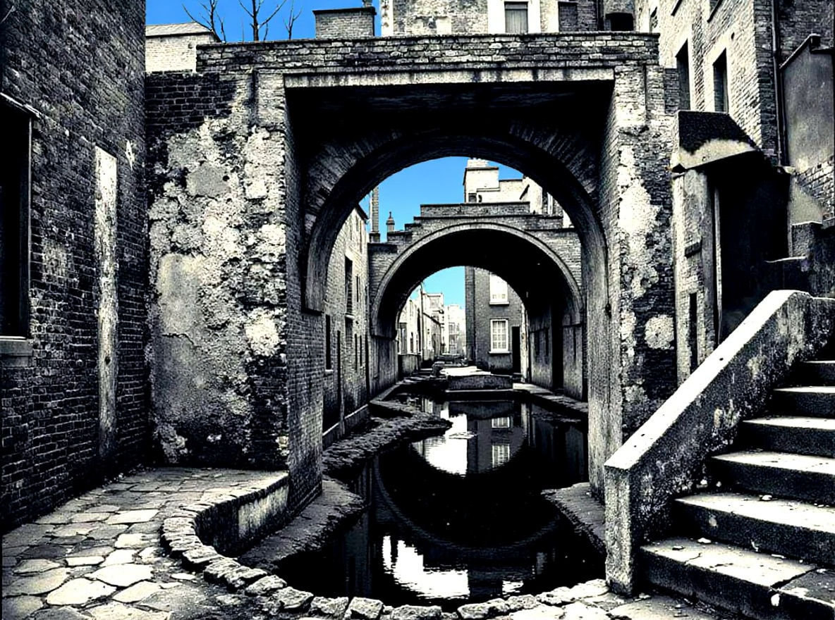 Steampunk Alley in Escher and Klimt Style