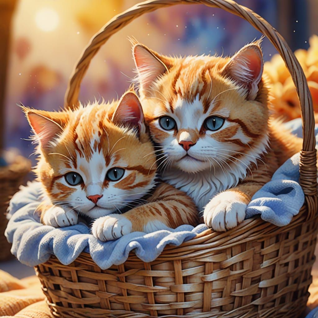 Cute Cats Sleeping: Whimsical Watercolor Digital Art