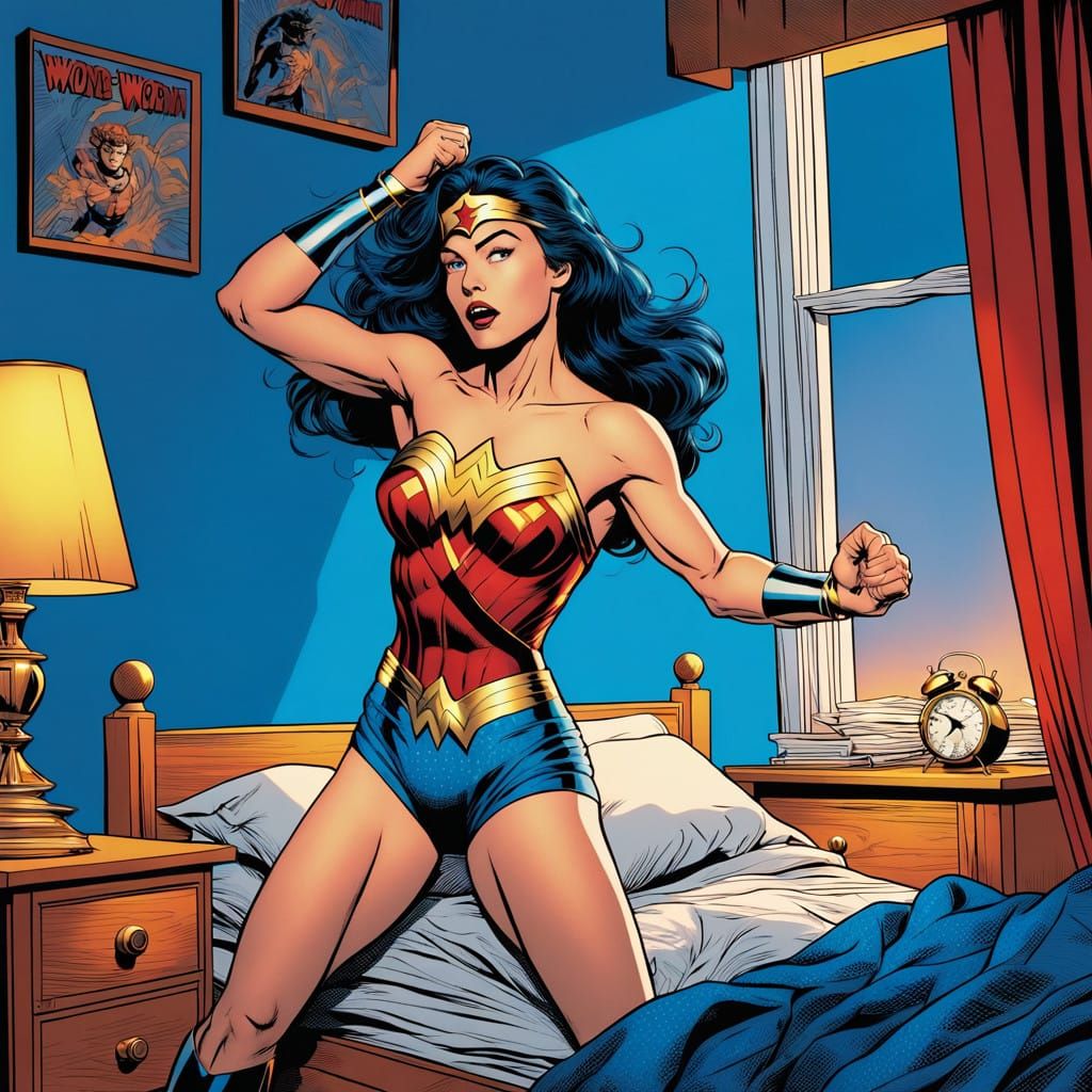 Wonder Woman's Morning Awakening in a Vibrant Comic Book Sty...