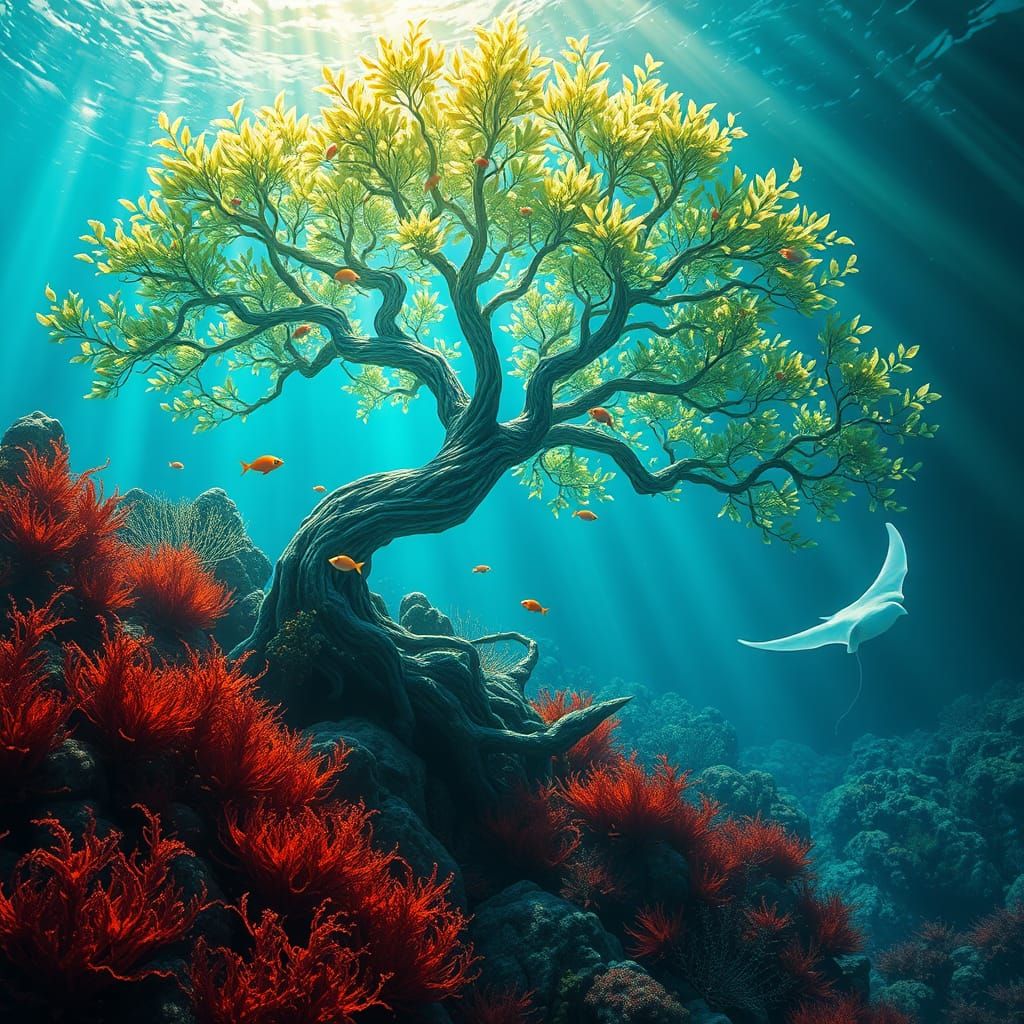 Surreal Underwater Tree Radiates Emerald Glow in Iridescent ...
