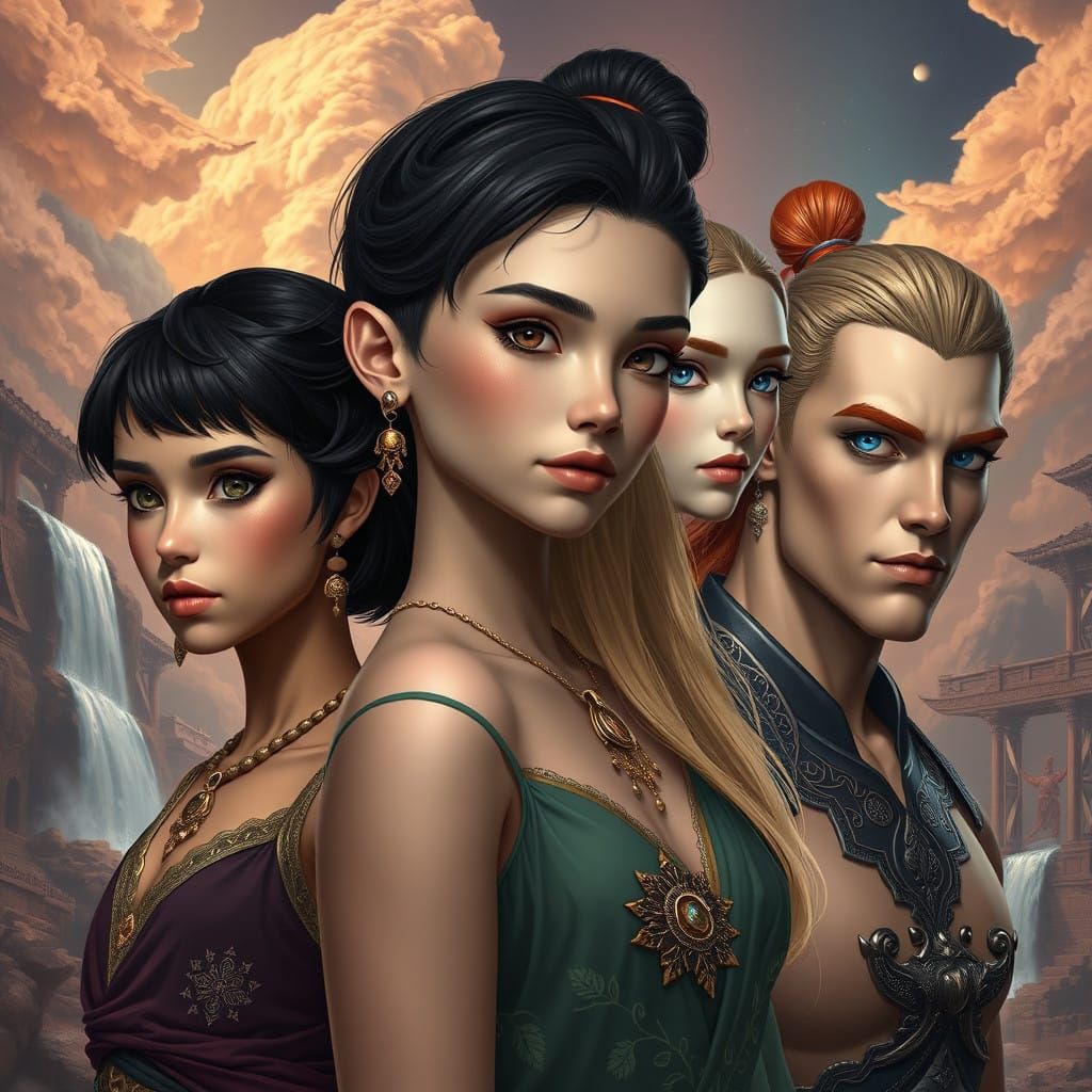 Fantastical Girls and Men in Intricate, Detailed Fantasy Lan...