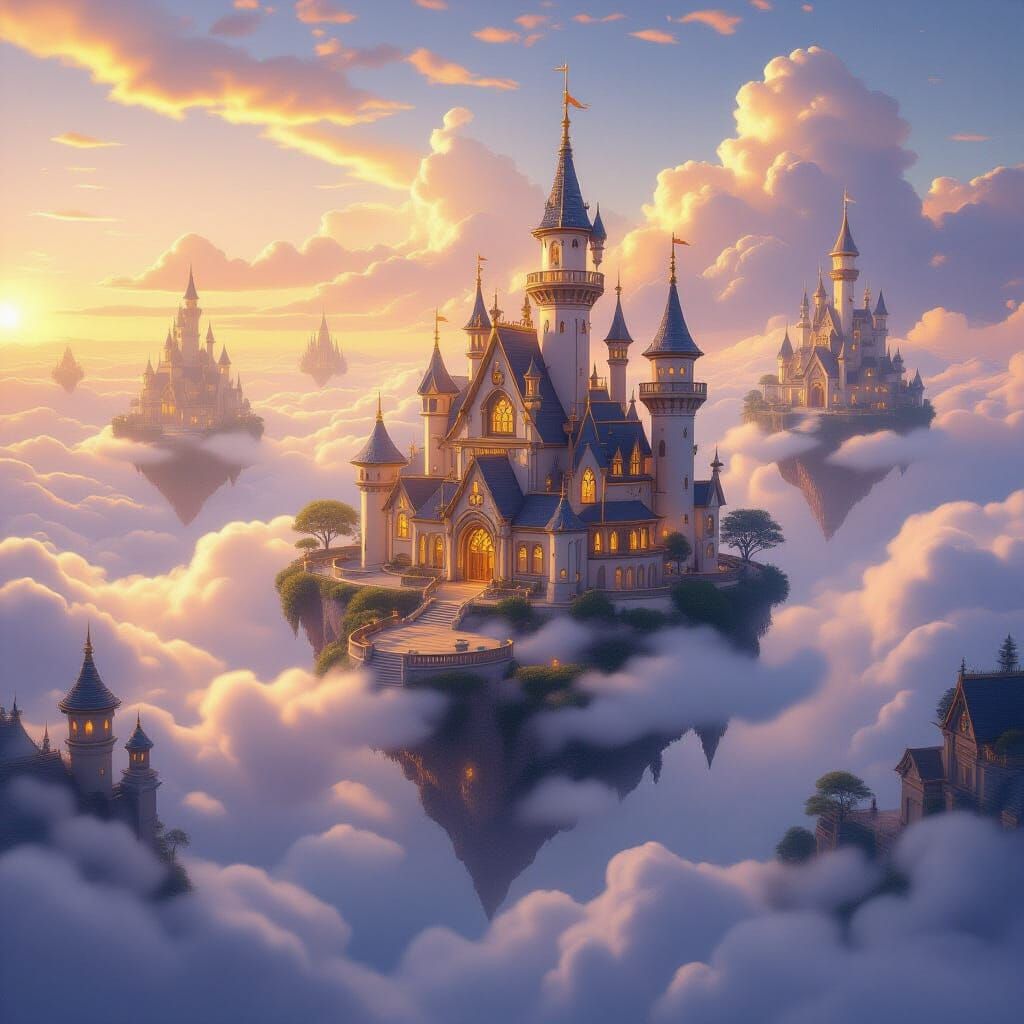 Magical Spell School Floating in Ethereal Clouds