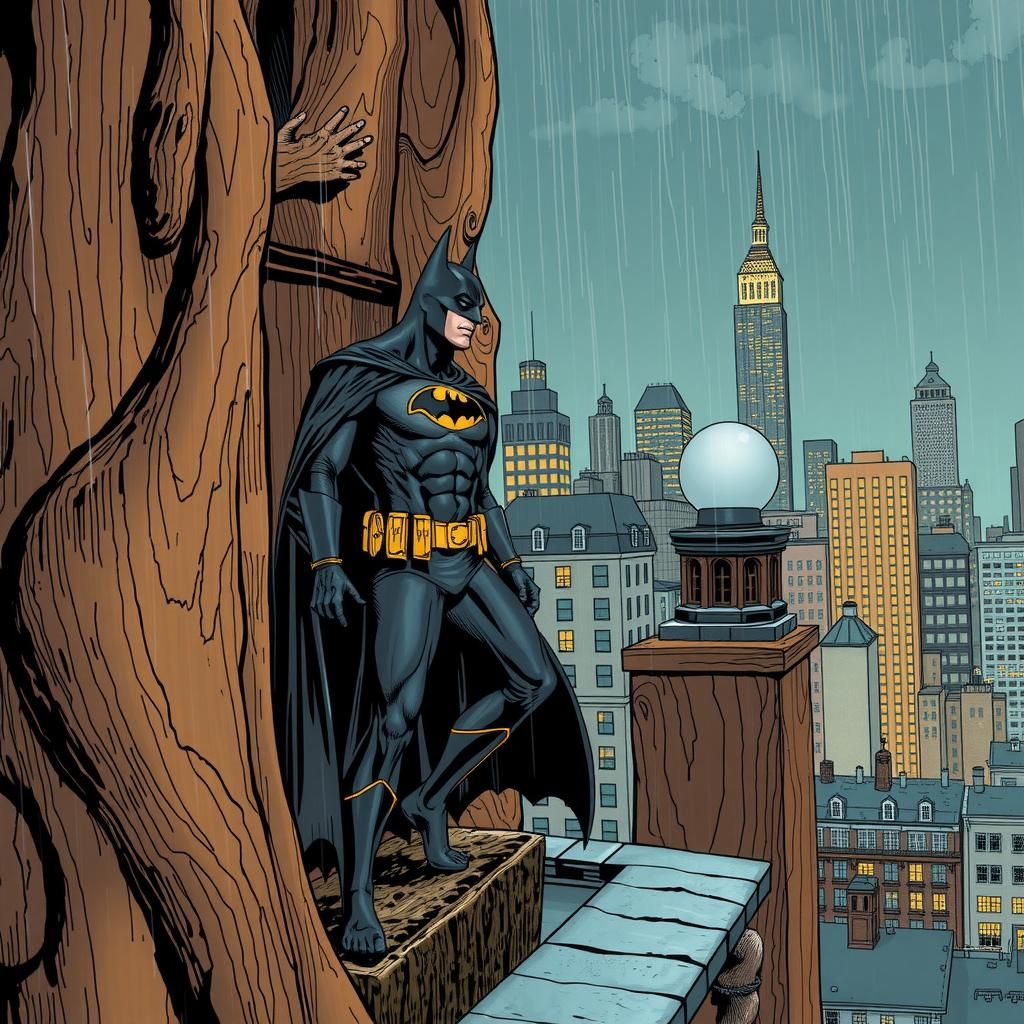 Batman in Rainy City: Comic Book Style