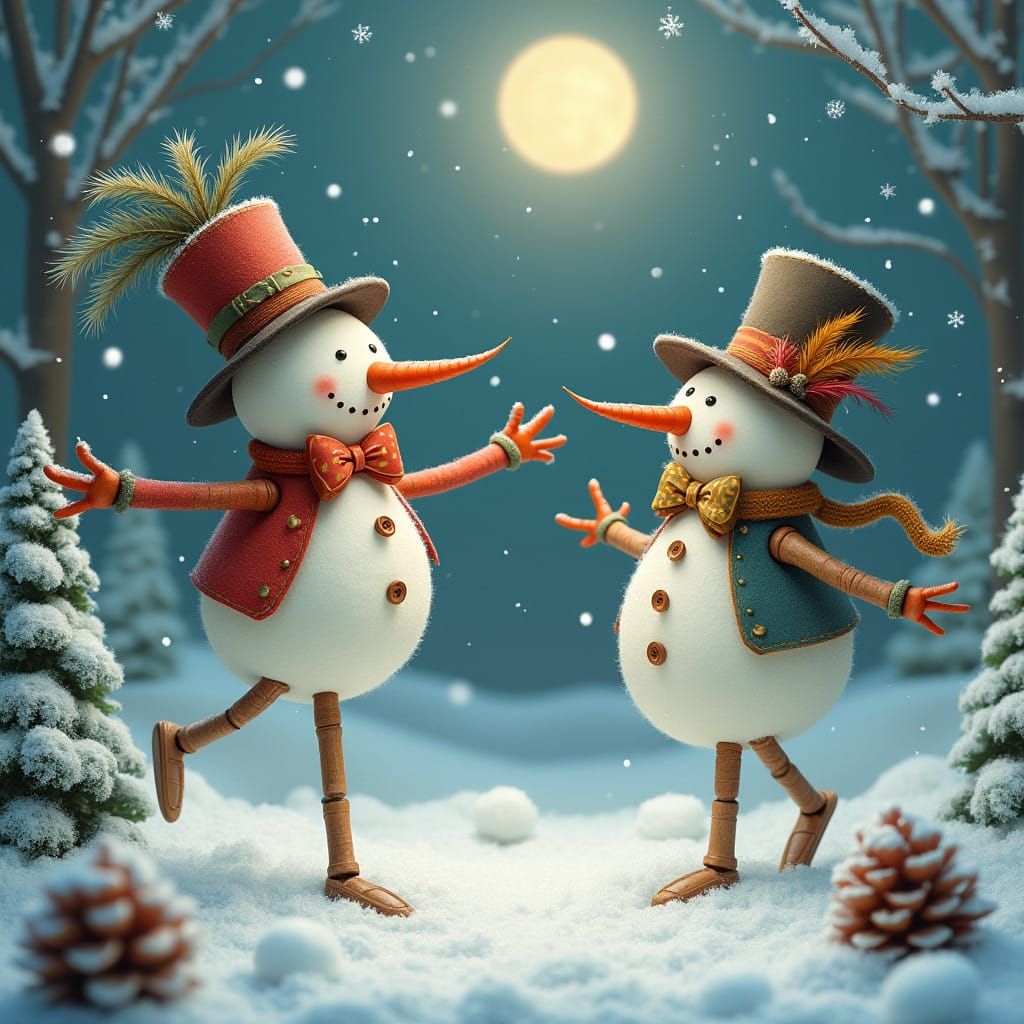 Whimsical Snowmen Dance in Winter Wonderland