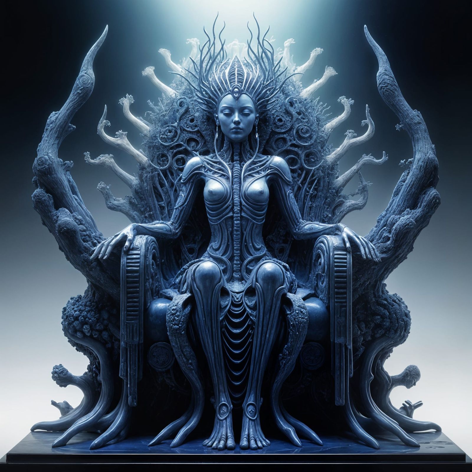Mystical Biomorphic Creature on Lapis Lazuli Throne