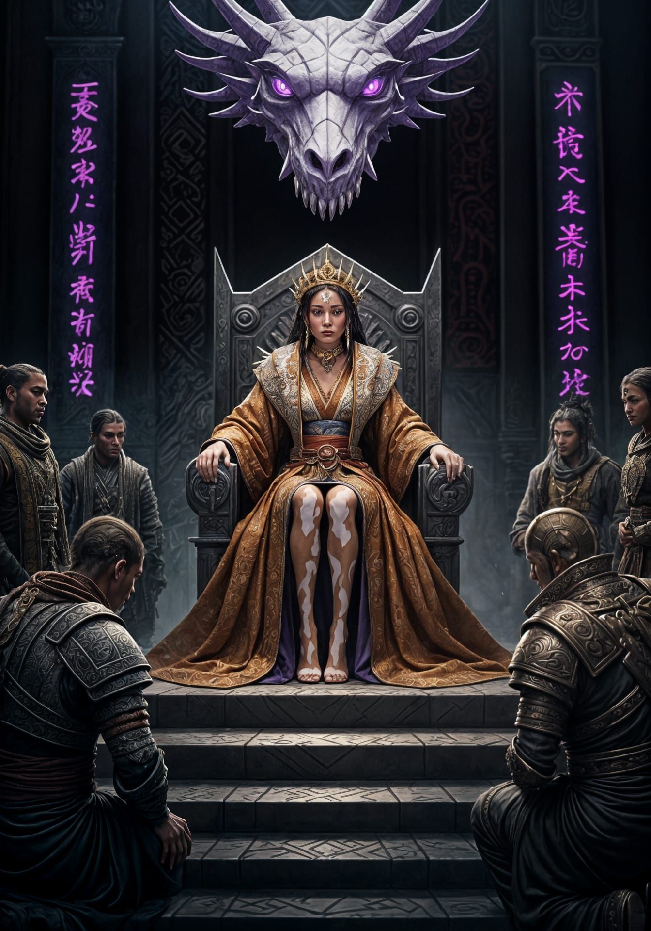 Cyberpunk Warrior Queen Reigns in Vibrant, Intricately Detai...