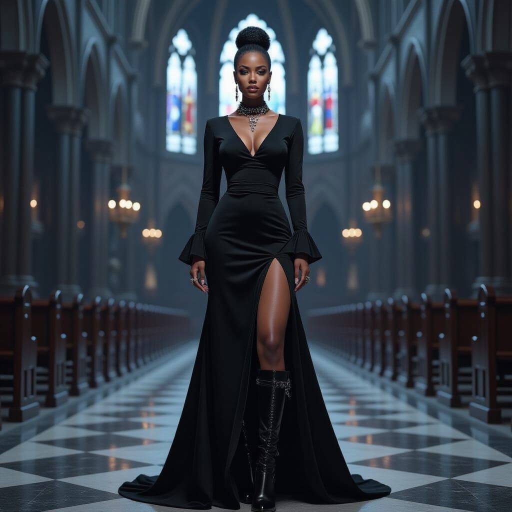 Gothic African Woman in Dark Cathedral