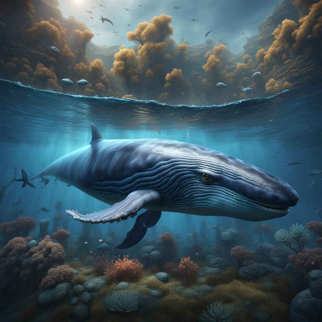Realistic Blue Whale in Detailed Matte Painting