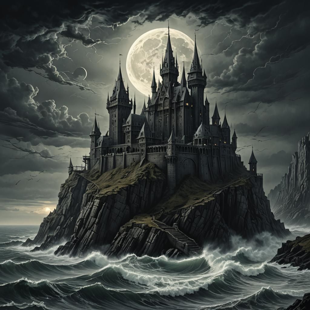 Creepy Castle Looms Over Stormy Sea