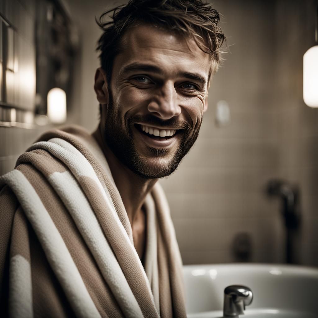 1930s Man in Luxury Bathroom, Fine Art Portrait