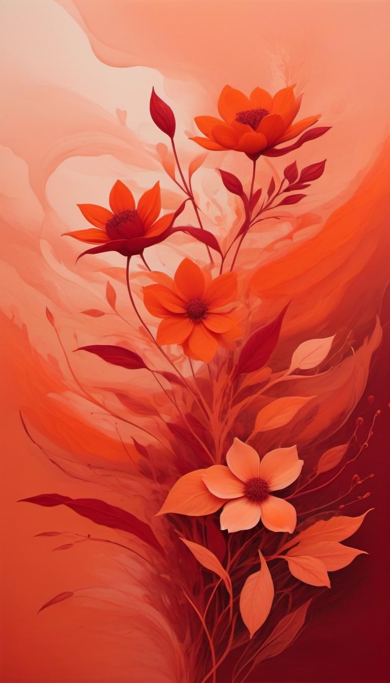 Ethereal Abstract Floral Art in Crimson and Orange