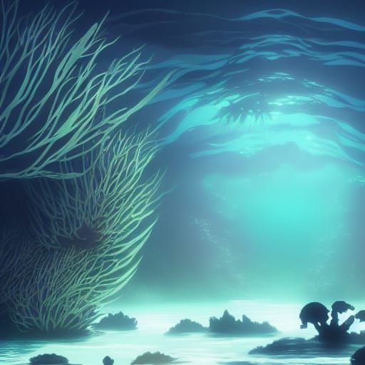 Underwater Seaweed Monster in Anime Style