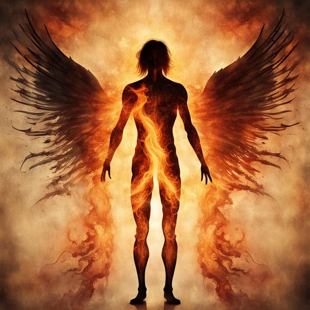 Fiery Soul with Angel Silhouette