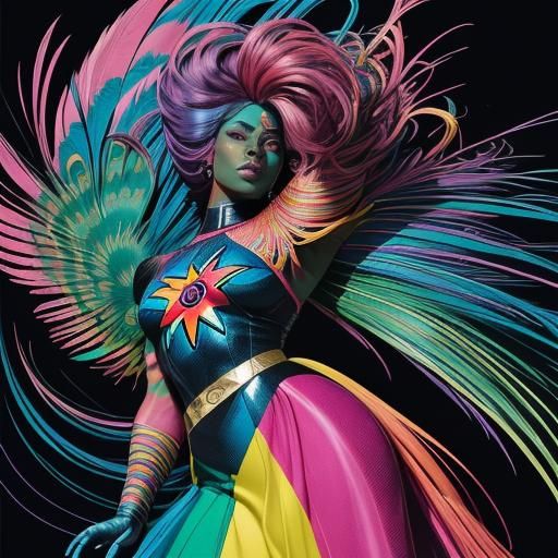 Rainbow Woman Portrait in Comic Book Style