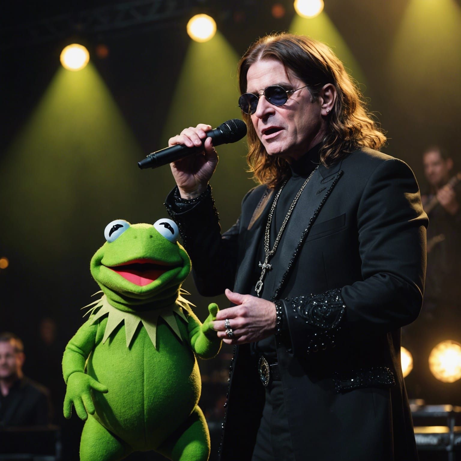Ozzy Osbourne, Kermit, and Miss Piggy on Stage