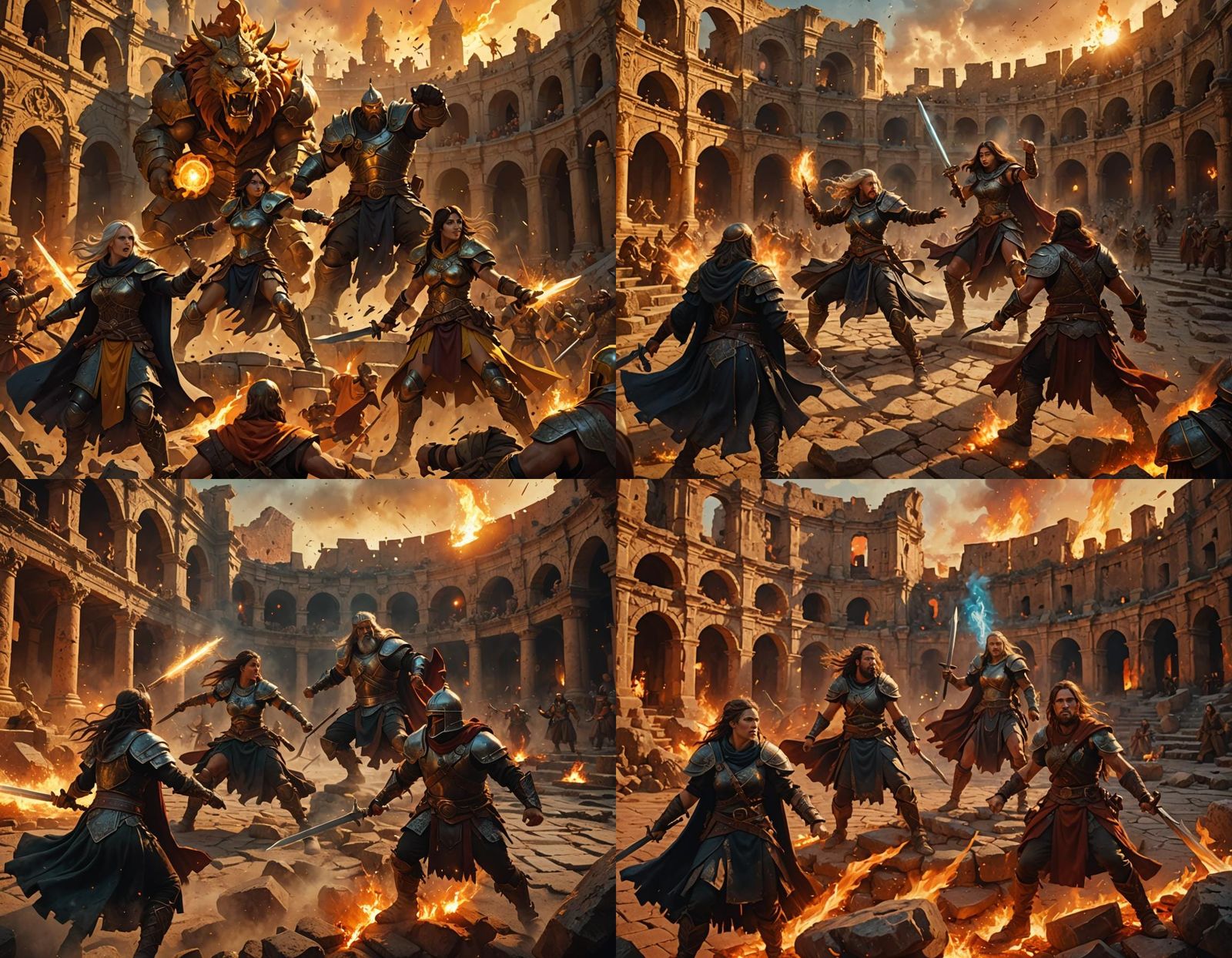 Fantasy Battle in Coliseum at Sunset