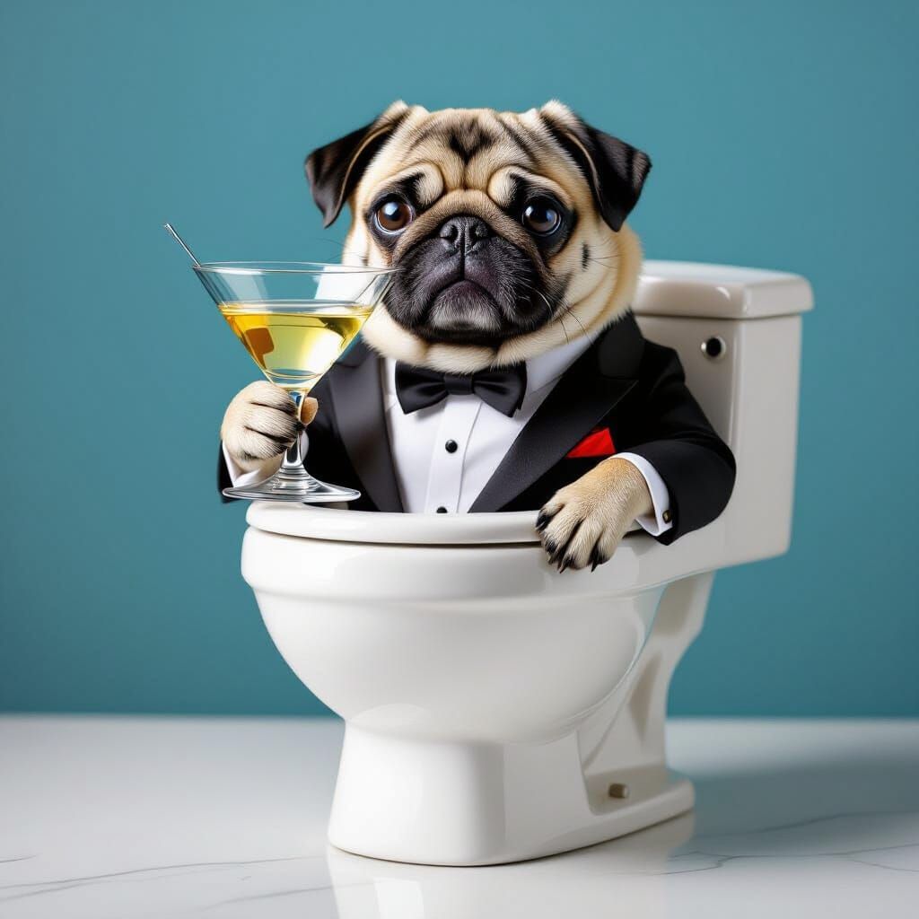 Pug as James Bond with Martini