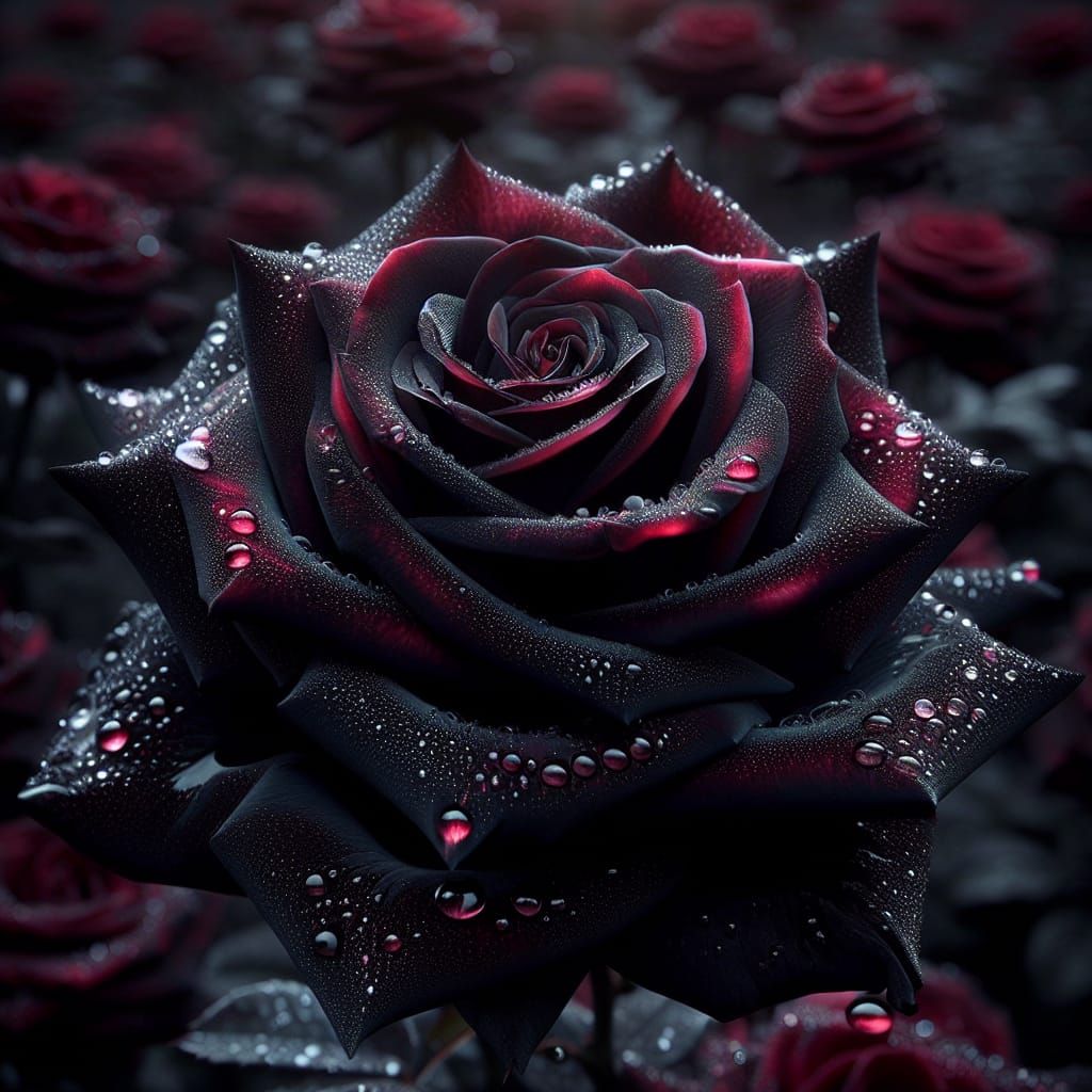 Black Galaxy Rose with Shimmering Dew Drops
