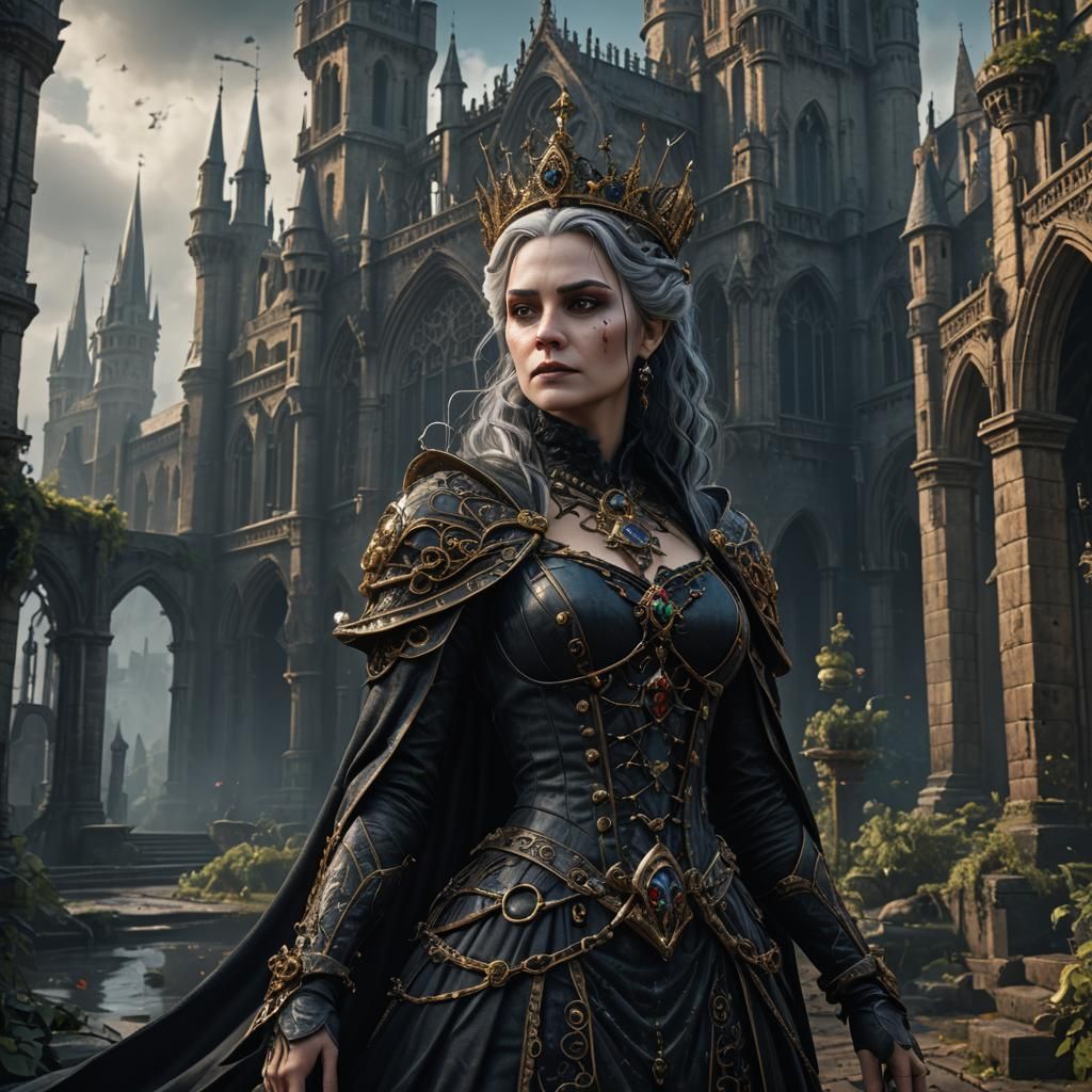 Gothic Queen with Jaguar: Detailed Fantasy Art