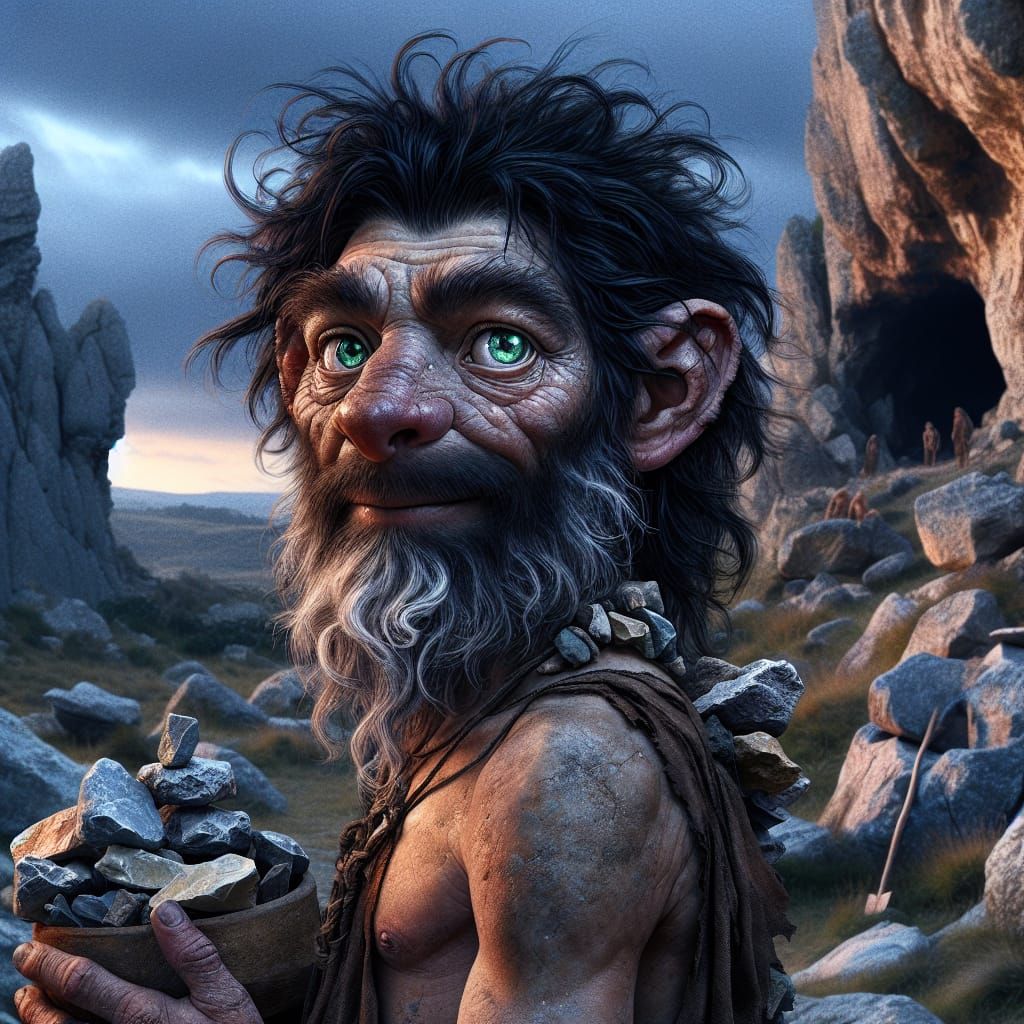 Young Rock Gnome in Neolithic Landscape
