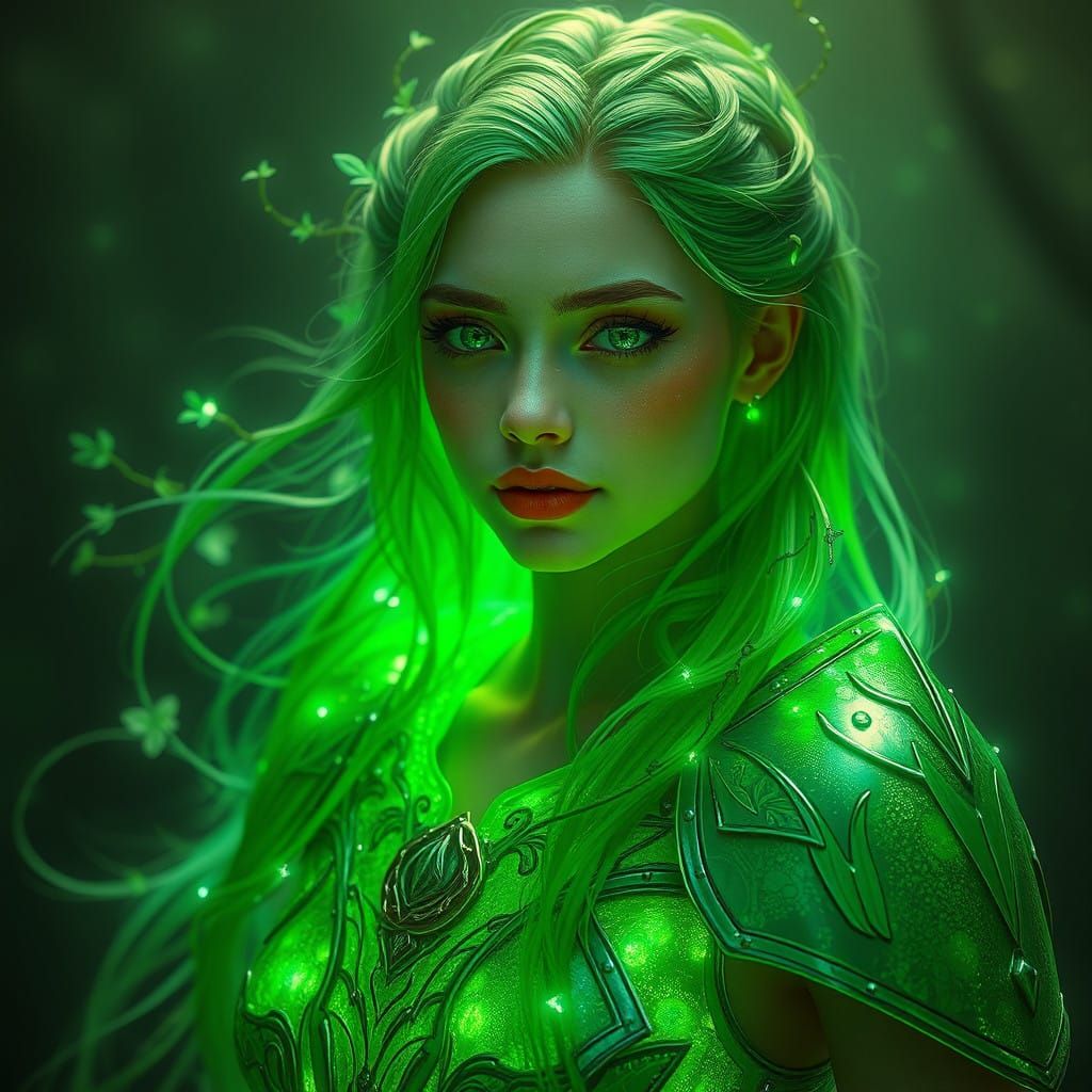 Elven Warrior in Luminous Green Armor
