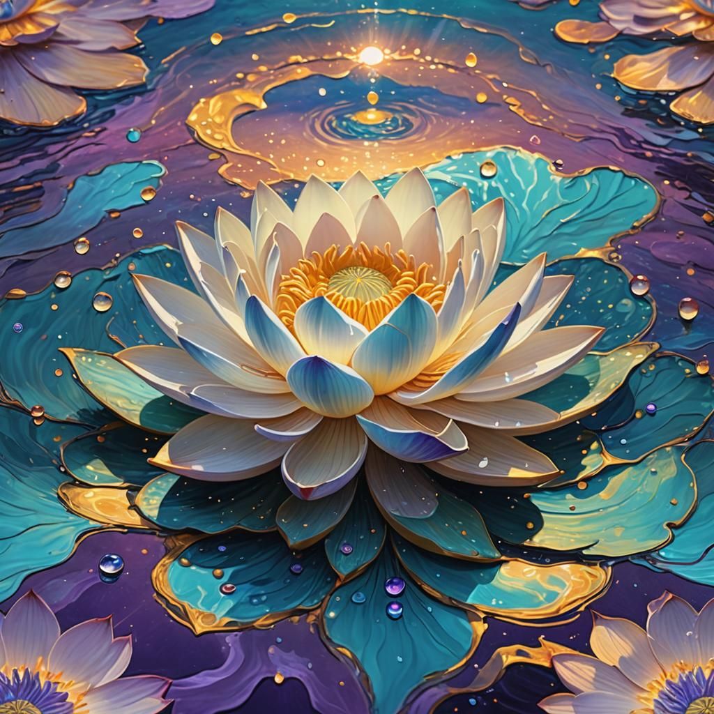 Golden Lotus Sunset: Cosmic Astral Illustration