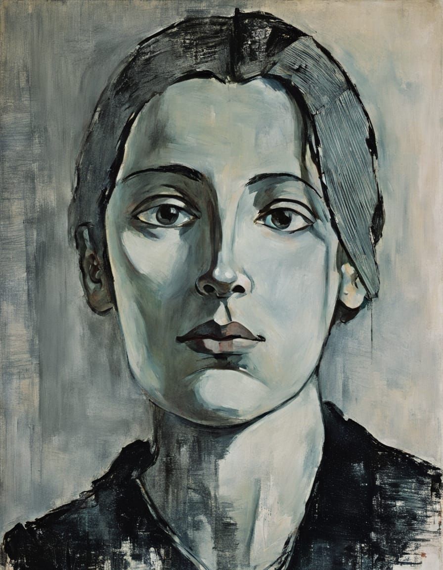 Brooding Woman in Expressionist Style of Egon Schiele