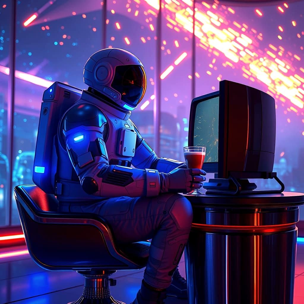 Astronaut Watching TV: Hyperrealistic Sci-Fi Art