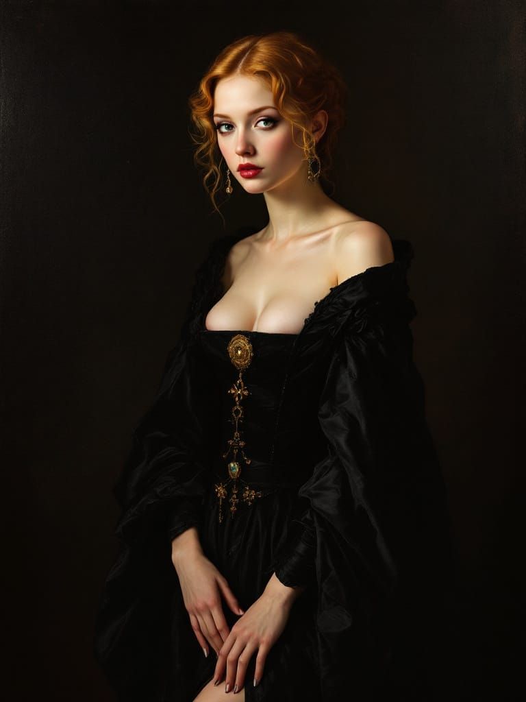 Renaissance Portrait of Woman with Teal Hair